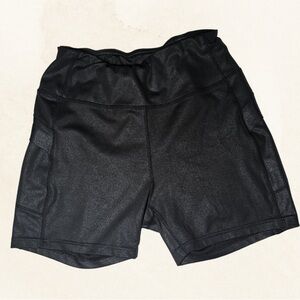 Shimmery Black High Rise Biker Shorts w/ Pockets | 5” Inseam